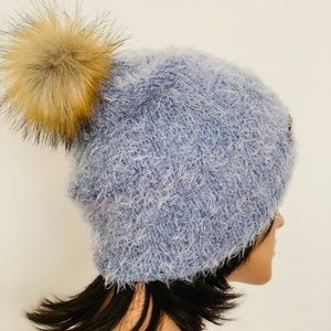 Hand Knits 2 Love Slouch Beanie Cap Faux Fur Pom
